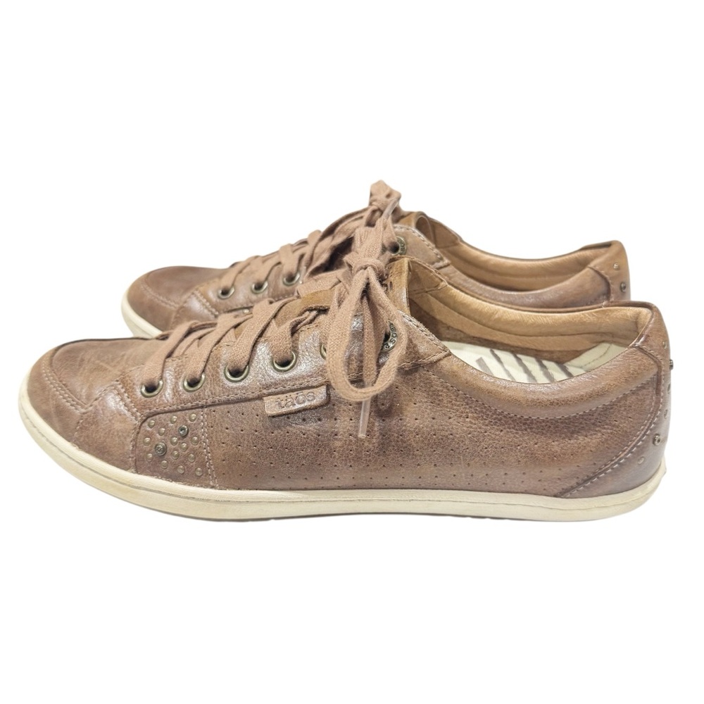 Taos Freedom Tan Brown Leather Comfort Shoes Sneakers Lace Studded Womens 41/10